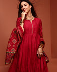 Red Kalidar Anarkali Kurta Set