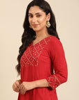 Red Viscose Rayon A-Line Kurta