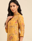 Mustard Printed Muslin Straight Kurta