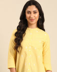 Yellow Embroidered Cotton A-Line Top