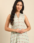 Mint Printed Viscose Rayon Sleeveless Kurta