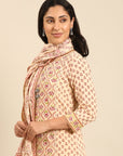 Beige Printed Straight Kurta Set