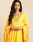 Solid Yellow A-line Kurta Set