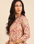 Pink Printed Muslin Straight Kurta