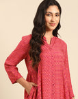 Fuchsia Printed Rayon A-Line Kurta