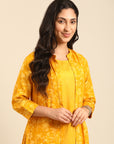 Floral Yellow Kurta Pant Set with Jacket