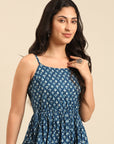 Indigo Printed Flared Cotton Dress