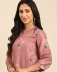 Pink Printed Muslin Kurta