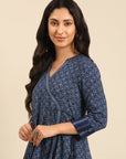 Indigo Printed Rayon Flared Kurta