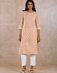 Peach Printed Straight Kurta