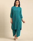 Teal Straight Kurta Pant Set