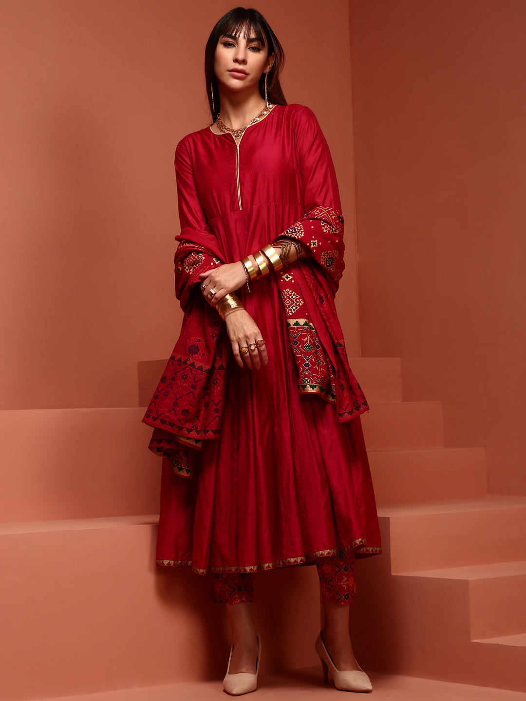 Red Kalidar Anarkali Kurta Set1
