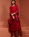 Red Kalidar Anarkali Kurta Set