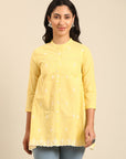 Yellow Embroidered Cotton A-Line Top