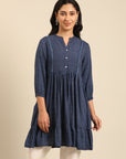 Indigo Printed Rayon A-Line Dress