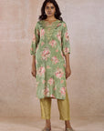 Green Yoke Embroidered Rayon Kurta