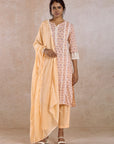 Peach Printed Kurta Set with Dupatta