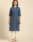 Indigo Printed Cotton Straight Kurta