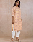 Peach Printed Straight Kurta