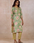 Green Yoke Embroidered Rayon Kurta