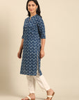 Indigo Printed Cotton Straight Kurta