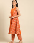 Orange Floral Kurta Pant Set