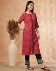 Printed Straight Red Kurta