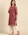 Peach Printed Kota Straight Kurta