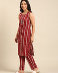 Red Printed Kurta Set with Jacket
