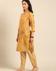 Mustard Printed Muslin Straight Kurta