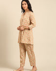 Beige Floral Kurta Pant Set