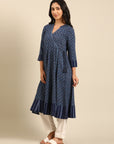 Indigo Printed Rayon Flared Kurta
