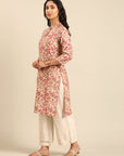 Pink Printed Muslin Straight Kurta