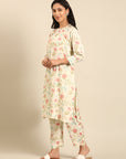 Offwhite Printed Muslin Kurta Pant Set