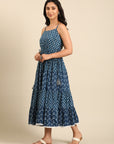 Indigo Printed Flared Cotton Dress