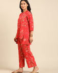 Red Printed Kurta Pant Set