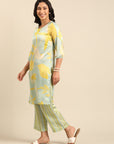 Mint Printed Straight Kurta Pant Set