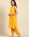 Floral Yellow Kurta Pant Set with Jacket