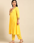 Solid Yellow A-line Kurta Set