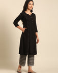Black Solid Kurta Palazzo Set