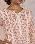 Peach Printed Kurta Set with Dupatta