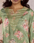 Green Yoke Embroidered Rayon Kurta