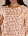 Peach Printed Straight Kurta