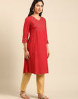 Red Viscose Rayon A-Line Kurta