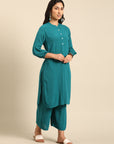 Teal Straight Kurta Pant Set