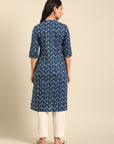 Indigo Printed Cotton Straight Kurta