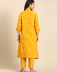Floral Yellow Kurta Pant Set with Jacket