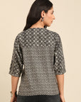 Black & White Printed Viscose Rayon A-Line Top