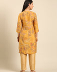 Mustard Printed Muslin Straight Kurta