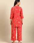 Red Printed Kurta Pant Set